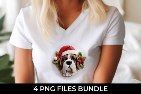 3D Christmas Saint Bernard Dog T-shirt Sublimation PNG Bundle Free For Commercial Use Sublimation Sintegra 