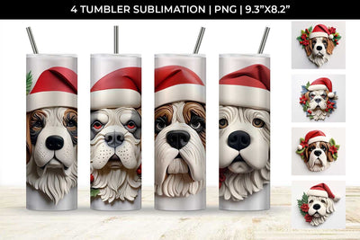3D Christmas Saint Bernard Dog Tumbler Wrap 20 oz Sublimation PNG Bundle Free For Commercial Use Sublimation Sintegra 