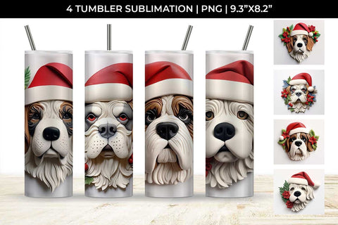 3D Christmas Saint Bernard Dog Tumbler Wrap 20 oz Sublimation PNG Bundle Free For Commercial Use Sublimation Sintegra 