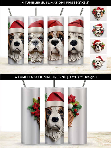 3D Christmas Saint Bernard Dog Tumbler Wrap 20 oz Sublimation PNG Bundle Free For Commercial Use Sublimation Sintegra 