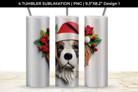 3D Christmas Saint Bernard Dog Tumbler Wrap 20 oz Sublimation PNG Bundle Free For Commercial Use Sublimation Sintegra 