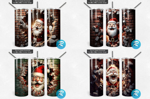 3D Christmas Santa Cracked Hole Tumbler Bundle Sublimation Regulrcrative 