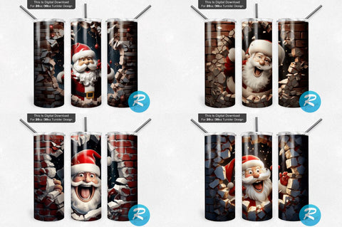 3D Christmas Santa Cracked Hole Tumbler Bundle Sublimation Regulrcrative 