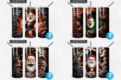 3D Christmas Santa Cracked Hole Tumbler Bundle Sublimation Regulrcrative 