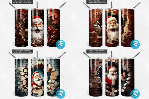 3D Christmas Santa Cracked Hole Tumbler Bundle Sublimation Regulrcrative 