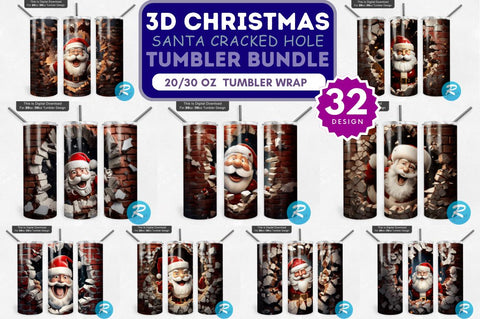 3D Christmas Santa Cracked Hole Tumbler Bundle Sublimation Regulrcrative 