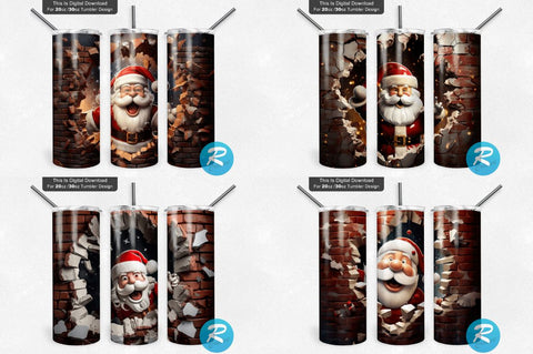 3D Christmas Santa Cracked Hole Tumbler Bundle Sublimation Regulrcrative 