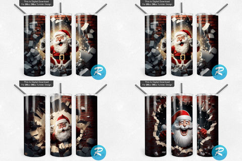 3D Christmas Santa Cracked Hole Tumbler Bundle Sublimation Regulrcrative 