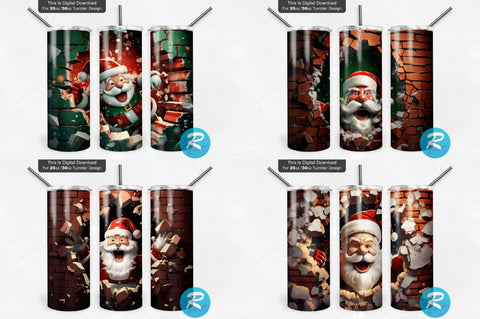 3D Christmas Santa Cracked Hole Tumbler Bundle Sublimation Regulrcrative 