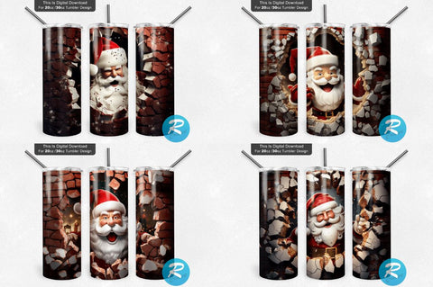 3D Christmas Santa Cracked Hole Tumbler Bundle Sublimation Regulrcrative 