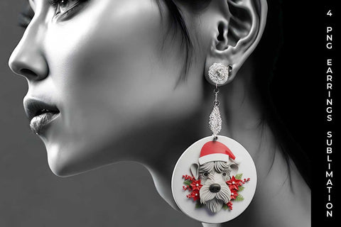 3D Christmas Schnauzer Dog Earrings Sublimation PNG Bundle Free For Commercial Use Sublimation Sintegra 
