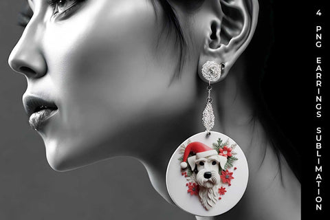 3D Christmas Schnauzer Dog Earrings Sublimation PNG Bundle Free For Commercial Use Sublimation Sintegra 