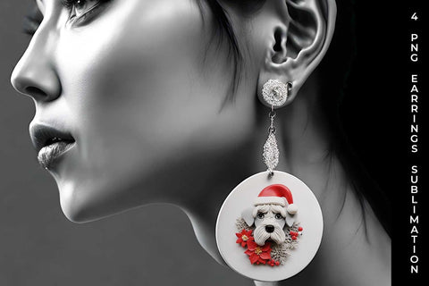 3D Christmas Schnauzer Dog Earrings Sublimation PNG Bundle Free For Commercial Use Sublimation Sintegra 