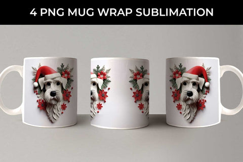 3D Christmas Schnauzer Dog Mug Wrap Sublimation PNG Bundle Free For Commercial Use Sublimation Sintegra 