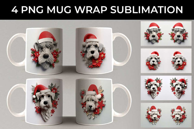 3D Christmas Schnauzer Dog Mug Wrap Sublimation PNG Bundle Free For Commercial Use Sublimation Sintegra 