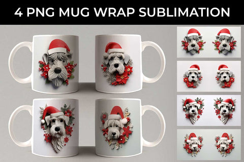 3D Christmas Schnauzer Dog Mug Wrap Sublimation PNG Bundle Free For Commercial Use Sublimation Sintegra 