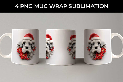 3D Christmas Schnauzer Dog Mug Wrap Sublimation PNG Bundle Free For Commercial Use Sublimation Sintegra 