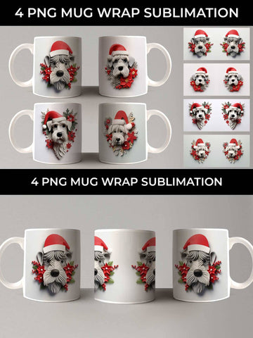 3D Christmas Schnauzer Dog Mug Wrap Sublimation PNG Bundle Free For Commercial Use Sublimation Sintegra 