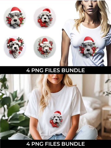 3D Christmas Schnauzer Dog T-shirt Sublimation PNG Bundle Free For Commercial Use Sublimation Sintegra 