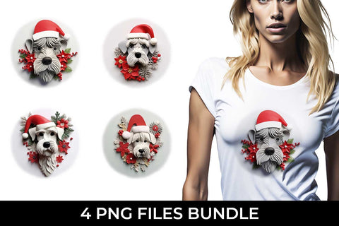 3D Christmas Schnauzer Dog T-shirt Sublimation PNG Bundle Free For Commercial Use Sublimation Sintegra 