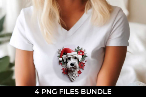 3D Christmas Schnauzer Dog T-shirt Sublimation PNG Bundle Free For Commercial Use Sublimation Sintegra 