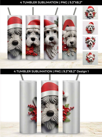 3D Christmas Schnauzer Dog Tumbler Wrap 20 oz Sublimation PNG Bundle Free For Commercial Use Sublimation Sintegra 