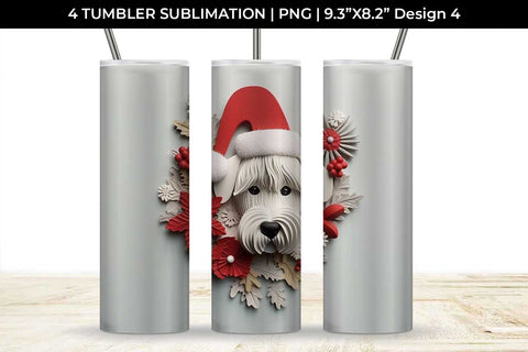 3D Christmas Schnauzer Dog Tumbler Wrap 20 oz Sublimation PNG Bundle Free For Commercial Use Sublimation Sintegra 