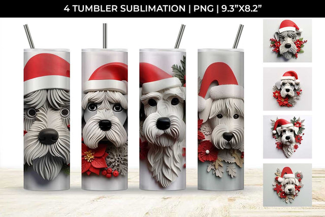 3D Christmas Schnauzer Dog Tumbler Wrap 20 oz Sublimation PNG Bundle Free For Commercial Use Sublimation Sintegra 
