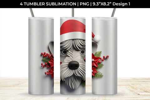 3D Christmas Schnauzer Dog Tumbler Wrap 20 oz Sublimation PNG Bundle Free For Commercial Use Sublimation Sintegra 