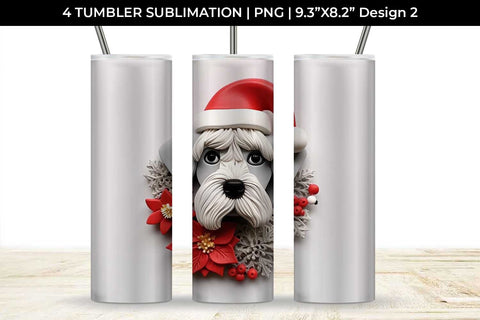 3D Christmas Schnauzer Dog Tumbler Wrap 20 oz Sublimation PNG Bundle Free For Commercial Use Sublimation Sintegra 