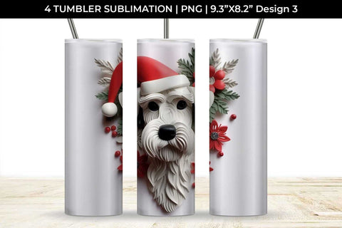 3D Christmas Schnauzer Dog Tumbler Wrap 20 oz Sublimation PNG Bundle Free For Commercial Use Sublimation Sintegra 