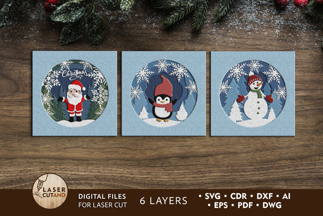 3D Christmas Set For Kids Multilayer Laser Cut Files, Mandala, SVG, 3D Designs, Mini Design Bundles SVG LaserCutano 