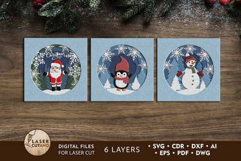 3D Christmas Set For Kids Multilayer Laser Cut Files, Mandala, SVG, 3D Designs, Mini Design Bundles SVG LaserCutano 