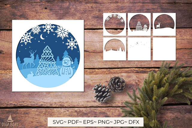 3d Christmas shadow box svg | Christmas layered papercut 3D Paper Olga Boat Design 