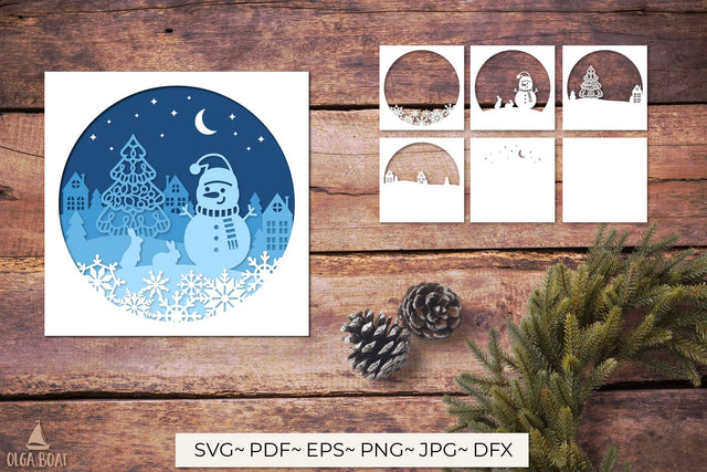 3d Christmas shadow box svg | Christmas paper cut 3D Paper Olga Boat Design 