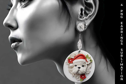 3D Christmas Shih Tzu Dog Earrings Sublimation PNG Bundle Free For Commercial Use Sublimation Sintegra 