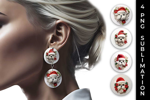 3D Christmas Shih Tzu Dog Earrings Sublimation PNG Bundle Free For Commercial Use Sublimation Sintegra 