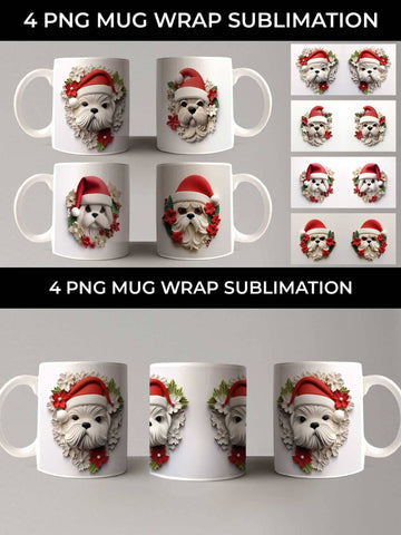 3D Christmas Shih Tzu Dog Mug Wrap Sublimation PNG Bundle Free For Commercial Use Sublimation Sintegra 