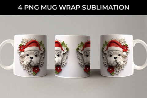 3D Christmas Shih Tzu Dog Mug Wrap Sublimation PNG Bundle Free For Commercial Use Sublimation Sintegra 