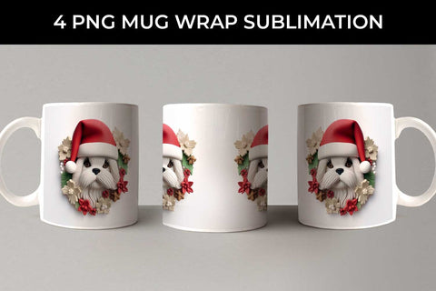 3D Christmas Shih Tzu Dog Mug Wrap Sublimation PNG Bundle Free For Commercial Use Sublimation Sintegra 