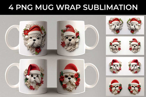 3D Christmas Shih Tzu Dog Mug Wrap Sublimation PNG Bundle Free For Commercial Use Sublimation Sintegra 