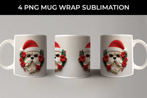 3D Christmas Shih Tzu Dog Mug Wrap Sublimation PNG Bundle Free For Commercial Use Sublimation Sintegra 
