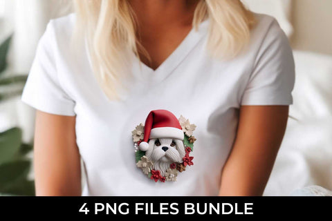 3D Christmas Shih Tzu Dog T-shirt Sublimation PNG Bundle Free For Commercial Use Sublimation Sintegra 