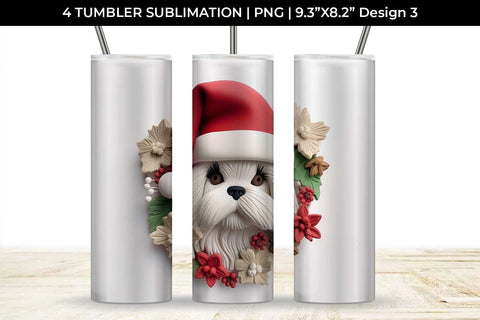 3D Christmas Shih Tzu Dog Tumbler Wrap 20 oz Sublimation PNG Bundle Free For Commercial Use Sublimation Sintegra 