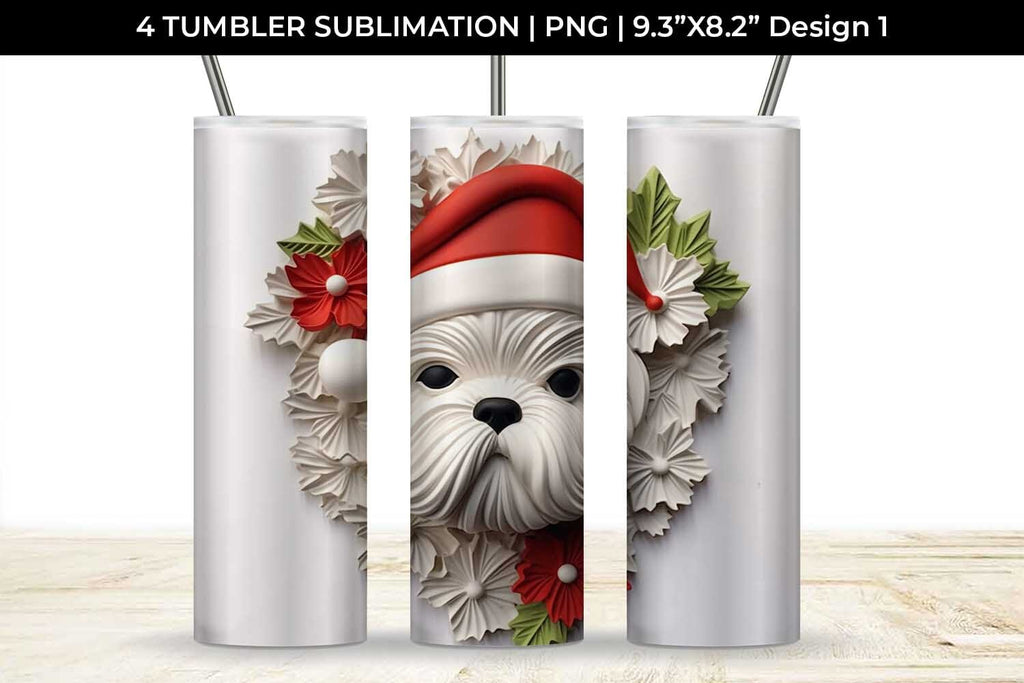 3D Christmas Shih Tzu Dog Tumbler Wrap 20 oz Sublimation PNG Bundle ...