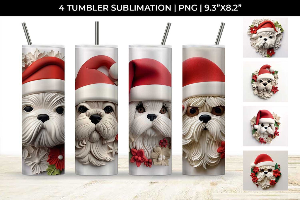 3D Christmas Shih Tzu Dog Tumbler Wrap 20 oz Sublimation PNG Bundle ...