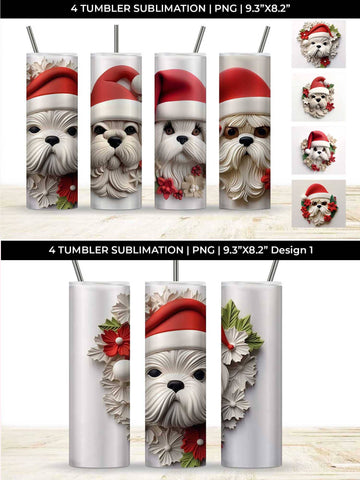3D Christmas Shih Tzu Dog Tumbler Wrap 20 oz Sublimation PNG Bundle Free For Commercial Use Sublimation Sintegra 