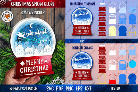 3D Christmas Snow Globe SVG | Snow Globe Confetti Shaker 3D Paper Digital Craftyfox 