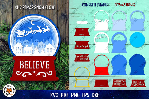 3D Christmas Snow Globe SVG | Snow Globe Confetti Shaker 3D Paper Digital Craftyfox 