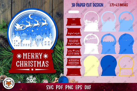 3D Christmas Snow Globe SVG | Snow Globe Confetti Shaker 3D Paper Digital Craftyfox 